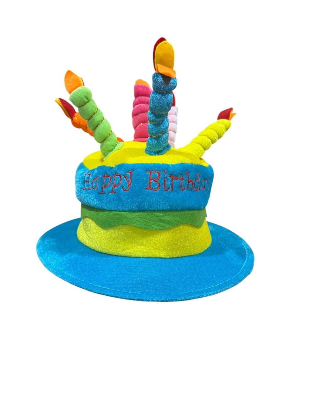 Party Birthday Hat - Blue and Lime Plush "Happy Birthday"